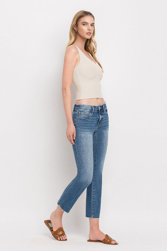 Women's JeansMid Rise Crop Slim Straight Jeans - VacationGrabs