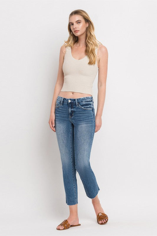 Women's JeansMid Rise Crop Slim Straight Jeans - VacationGrabs