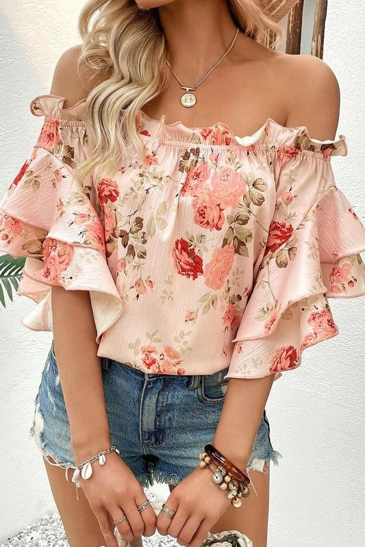 Women's Vacation Floral off shoulder blouse