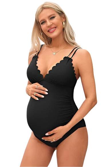 Ruch Scallop V Neck One Piece Maternity Swimsuit - VacationGrabs