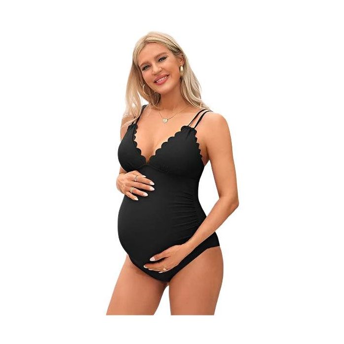 Ruch Scallop V Neck One Piece Maternity Swimsuit - VacationGrabs
