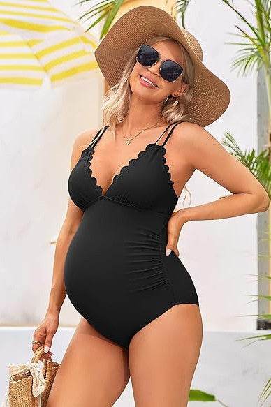 Ruch Scallop V Neck One Piece Maternity Swimsuit - VacationGrabs