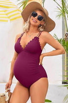Ruch Scallop V Neck One Piece Maternity Swimsuit - VacationGrabs