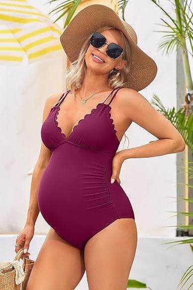 Ruch Scallop V Neck One Piece Maternity Swimsuit - VacationGrabs