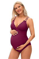 Ruch Scallop V Neck One Piece Maternity Swimsuit - VacationGrabs
