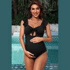 Ribbed Tie Knot Cutout Ruched Maternity Swimsuit - VacationGrabs