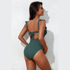 Ribbed Tie Knot Cutout Ruched Maternity Swimsuit - VacationGrabs