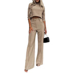Womens Two-Piece Pants Set Magenta or Khaki - VacationGrabs