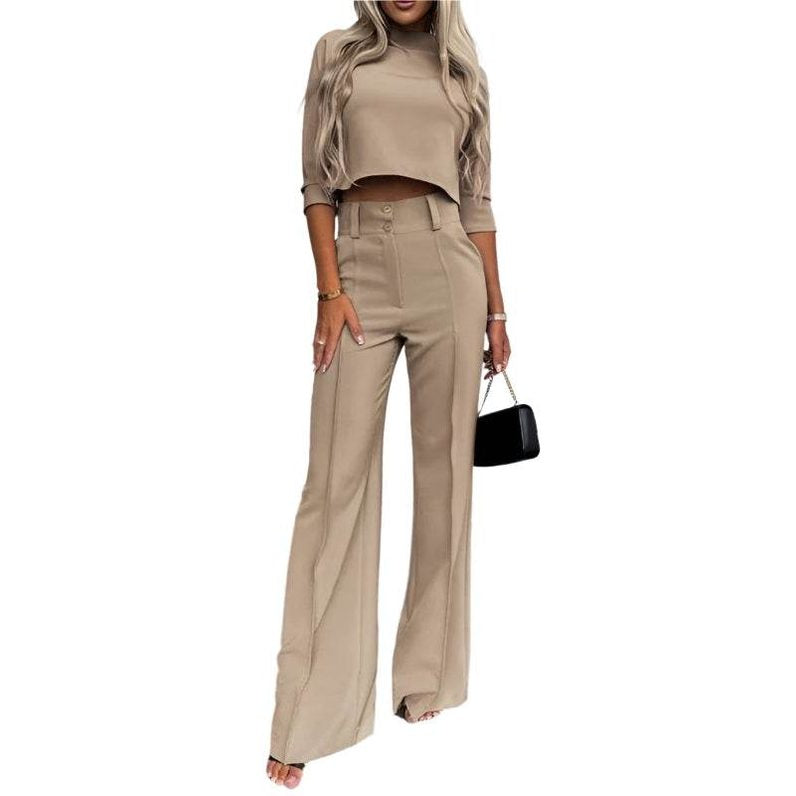 Womens Two-Piece Pants Set Magenta or Khaki - VacationGrabs