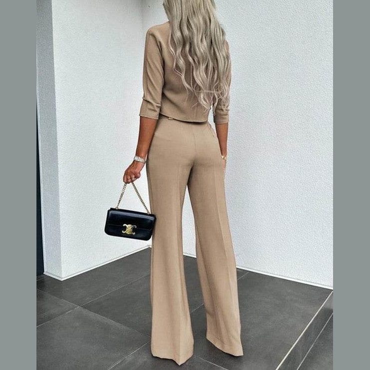 Womens Two-Piece Pants Set Magenta or Khaki - VacationGrabs