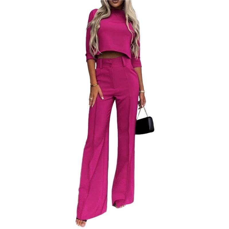 Womens Two-Piece Pants Set Magenta or Khaki - VacationGrabs