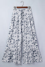 Camo Ruffle Wide Leg Drawstring Pants