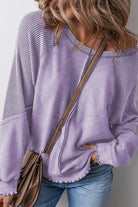 Women's Sweatshirts & HoodiesWaffle Patchwork Sleeve Exposed Seam Sweatshirt - VacationGrabs