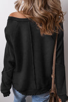 Women's Sweatshirts & HoodiesWaffle Patchwork Sleeve Exposed Seam Sweatshirt - VacationGrabs