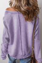 Women's Sweatshirts & HoodiesWaffle Patchwork Sleeve Exposed Seam Sweatshirt - VacationGrabs