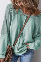 Women's Sweatshirts & HoodiesWaffle Patchwork Sleeve Exposed Seam Sweatshirt - VacationGrabs