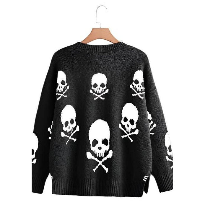 Skull V-neck Sweater - VacationGrabs