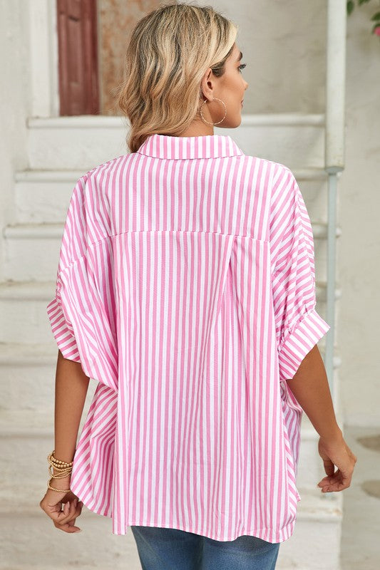 Women's ShirtsStripe Button Up Dolman Shirt - VacationGrabs