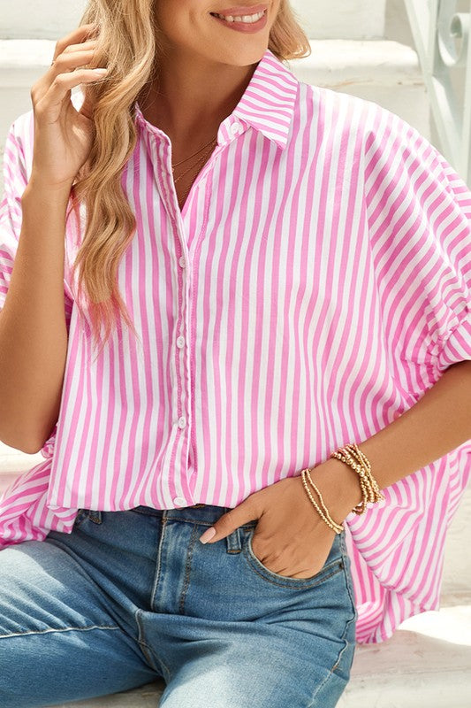 Women's ShirtsStripe Button Up Dolman Shirt - VacationGrabs