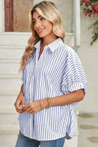 Women's ShirtsStripe Button Up Dolman Shirt - VacationGrabs