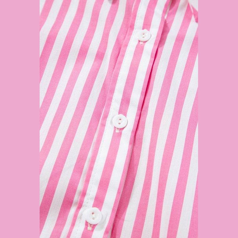 Stripe Button Up Dolman Shirt - VacationGrabs