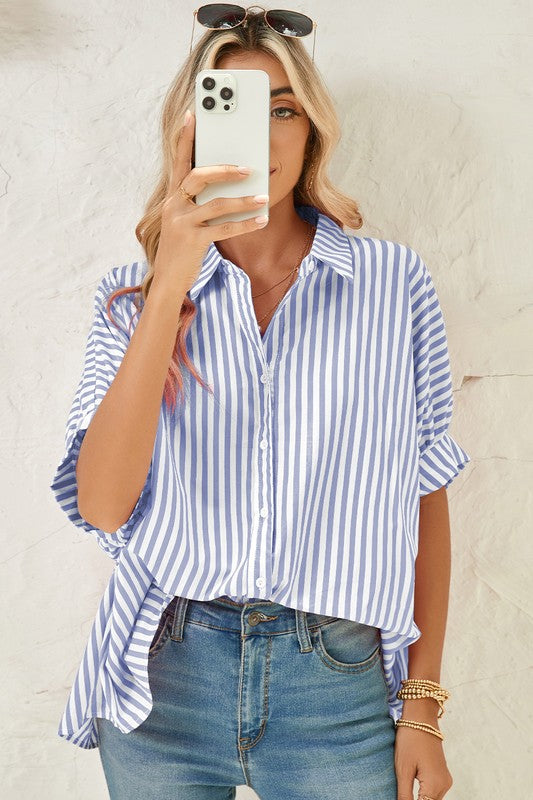 Women's ShirtsStripe Button Up Dolman Shirt - VacationGrabs