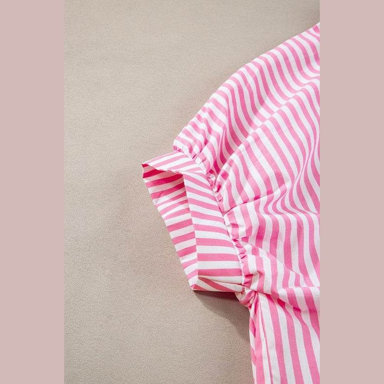 Stripe Button Up Dolman Shirt - VacationGrabs