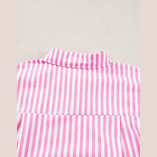 Stripe Button Up Dolman Shirt - VacationGrabs