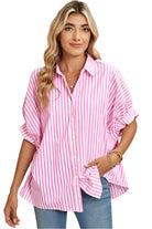 Women's ShirtsStripe Button Up Dolman Shirt - VacationGrabs