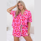 Women Flower Print Short Sleeve Shirt Pajamas Set - VacationGrabs