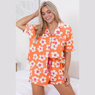 Women Flower Print Short Sleeve Shirt Pajamas Set - VacationGrabs