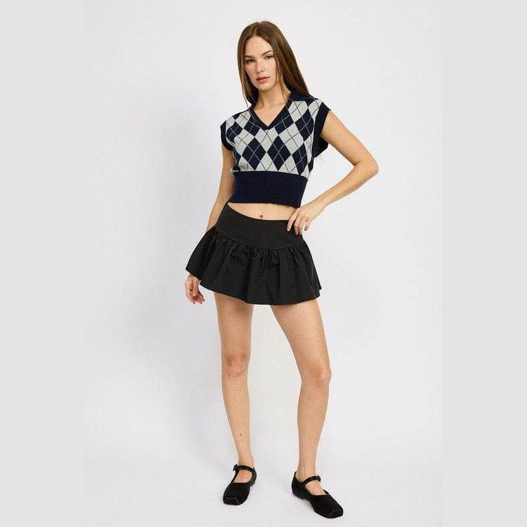 Women's Navy Argyle Cropped Vest - VacationGrabs