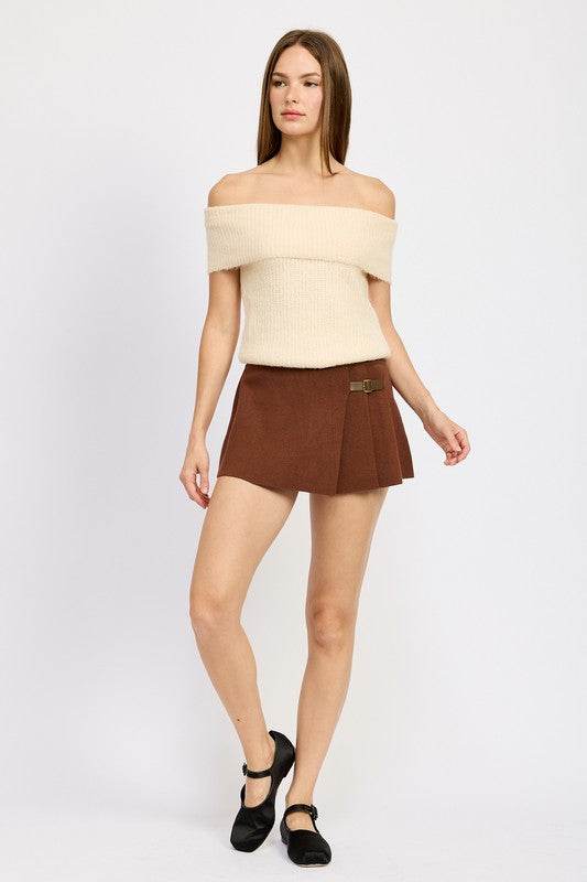 Chocolate Pleated Mini Skort for Women - VacationGrabs