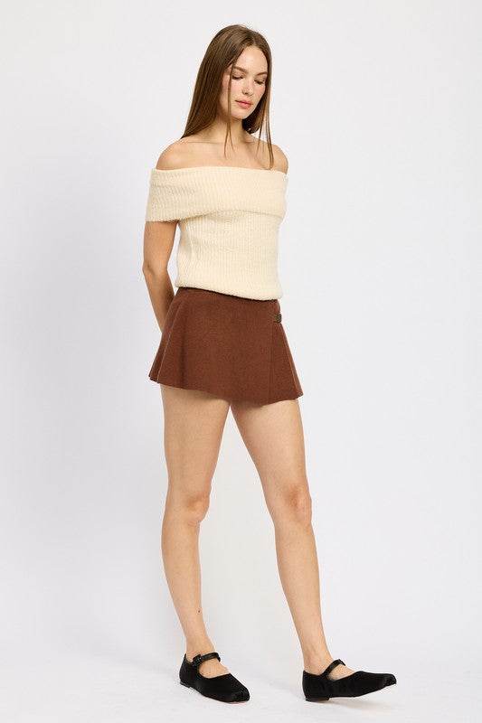 Chocolate Pleated Mini Skort for Women - VacationGrabs