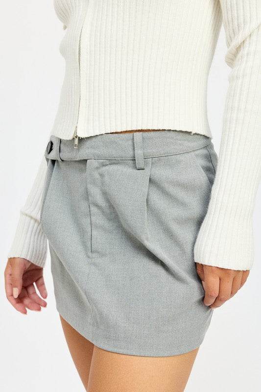 Mini Skirt with Diagonal Button Detail - VacationGrabs