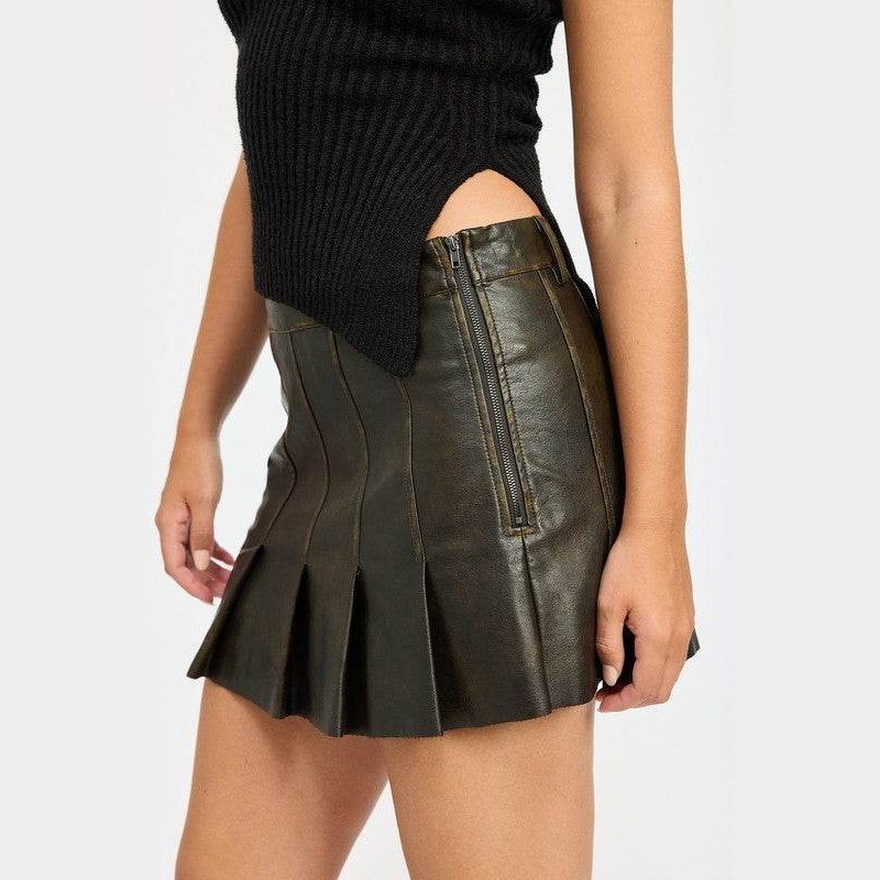 Women's Faux Leather Pleated Mini Skirt - VacationGrabs