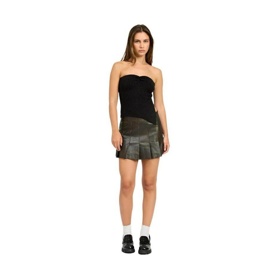 Women's Faux Leather Pleated Mini Skirt - VacationGrabs