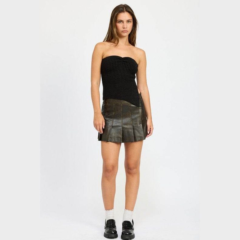 Women's Faux Leather Pleated Mini Skirt - VacationGrabs