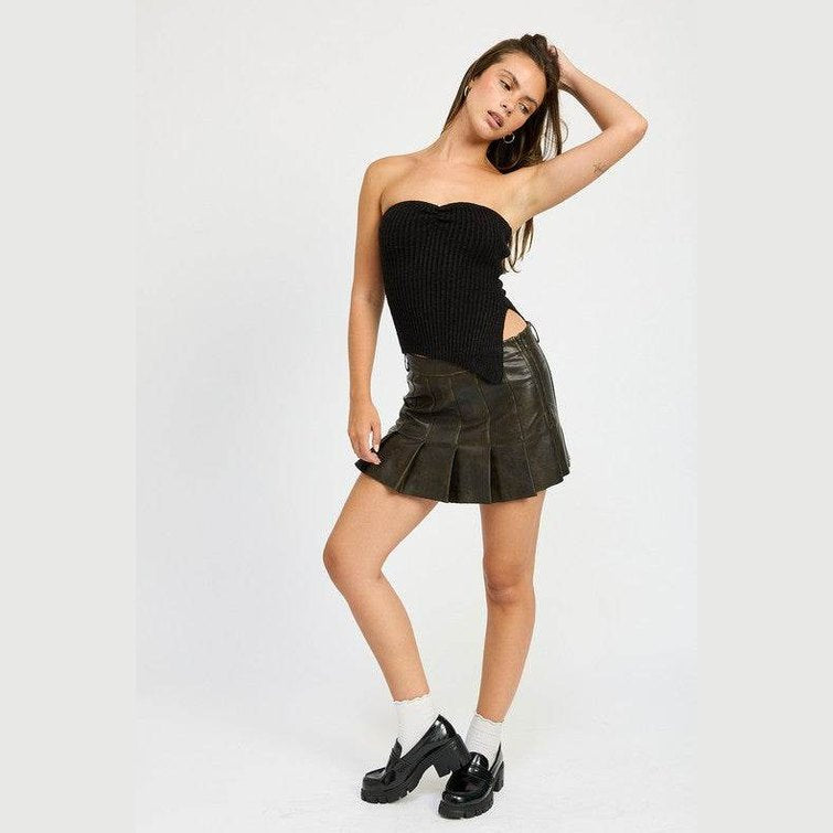 Women's Faux Leather Pleated Mini Skirt - VacationGrabs