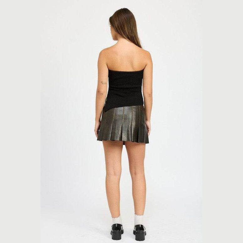 Women's Faux Leather Pleated Mini Skirt - VacationGrabs