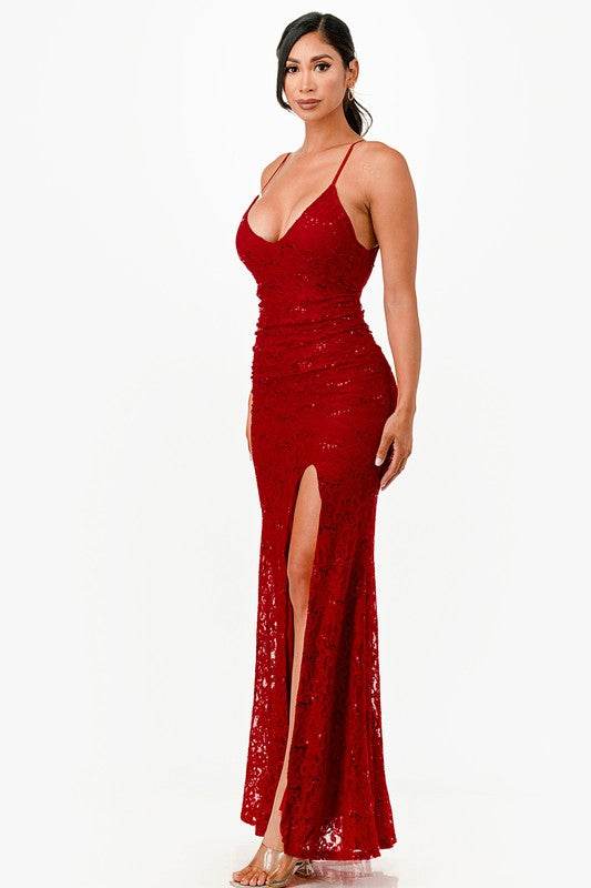 Open Back Lace Mermaid Dress Maxi - VacationGrabs
