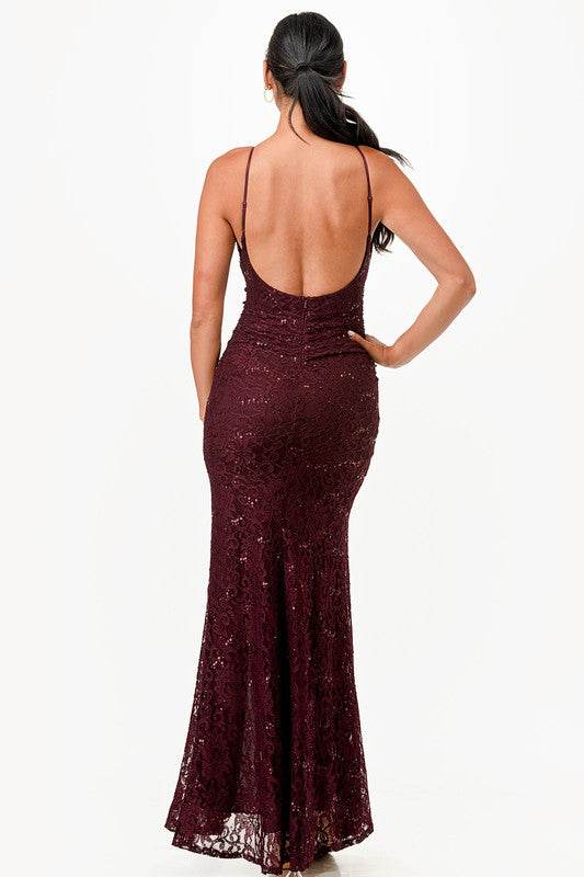 Open Back Lace Mermaid Dress Maxi - VacationGrabs