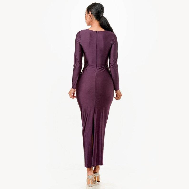 Long Sleeve Shiny Maxi Dress - VacationGrabs