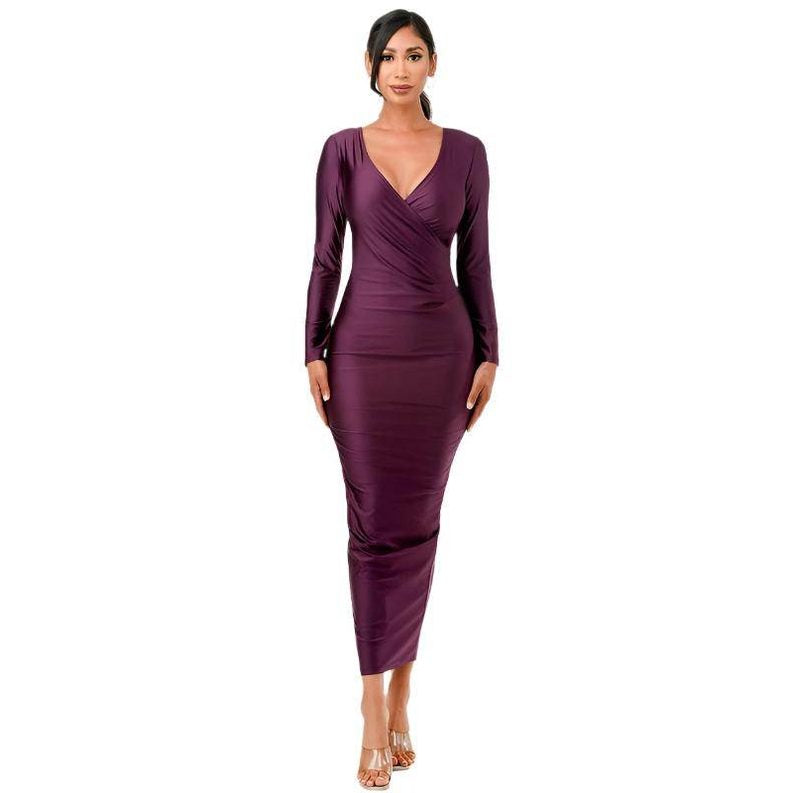 Long Sleeve Shiny Maxi Dress - VacationGrabs