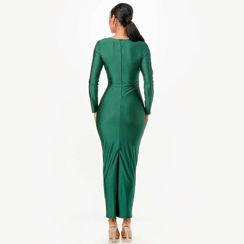 Long Sleeve Shiny Maxi Dress - VacationGrabs