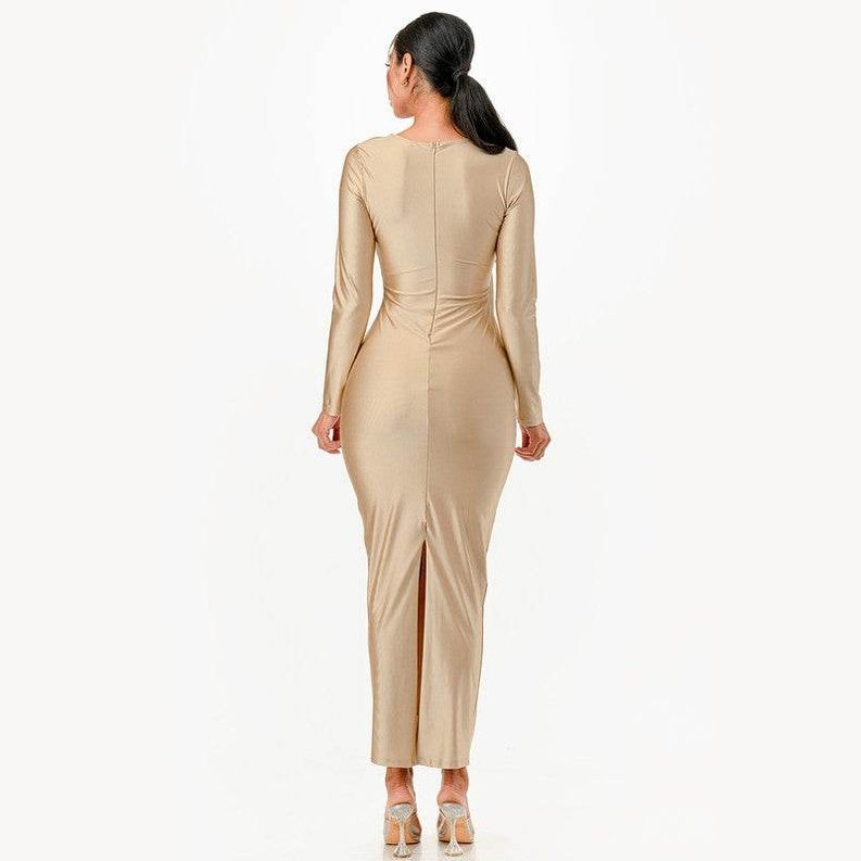 Long Sleeve Shiny Maxi Dress - VacationGrabs