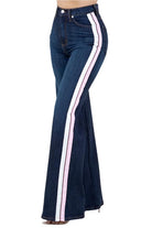 Women's JeansStriped Wide Leg Pant in Dark Denim - VacationGrabs