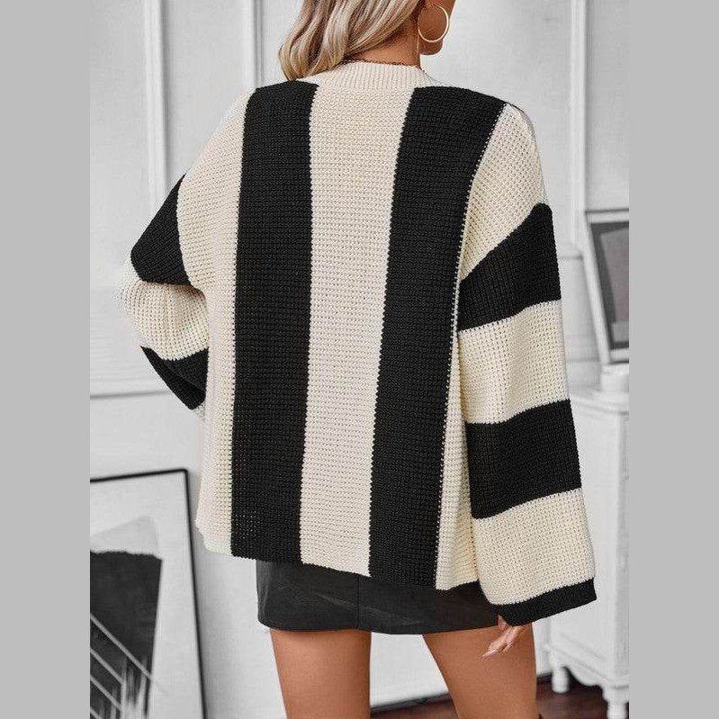 Color Block Striped Knit Cardigan - VacationGrabs