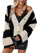 Women's Sweaters - CardigansColor Block Striped Knit Cardigan - VacationGrabs