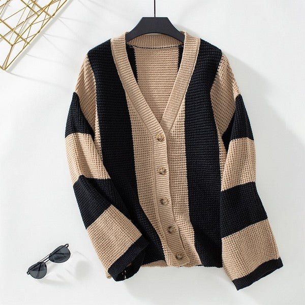 Women's Sweaters - CardigansColor Block Striped Knit Cardigan - VacationGrabs